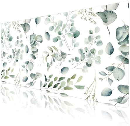 Leather Large Mouse Pad, Office Desk Mat, 31.5"x15.7", Eucalyptus Leaves