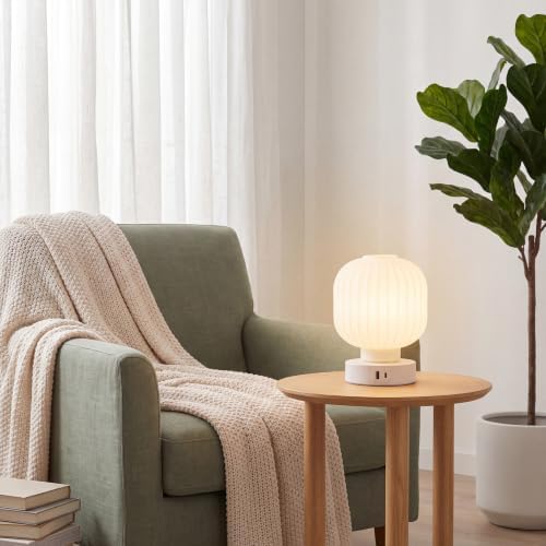 Elenhome Touch Bedside Table Lamp - Small Table Lamps,3 Way Dimmable with USB C+A Charging Ports - Bedroom Nightstand & Living Room Essential, 6W Bulb Included