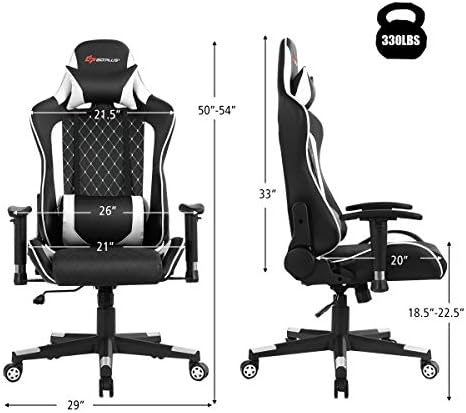 POWERSTONE Gaming Chair, Gaming Recliner with Adjustable Armrest Massage Lumbar Pillow Wide Cushion Ergonomic Office Computer Chair for Adults, White