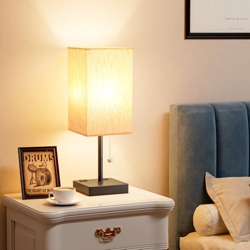 Bedside Lamp for Bedroom - 3 Color Temperatures, USB A+C, 2 AC Outlets