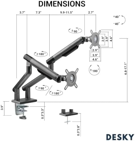 Desky Dual Slim Aluminium Monitor Arm White