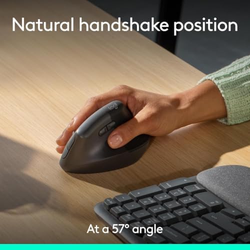 Logitech Wave Keys & Lift Vertical Mouse - Ergonomic Wireless Keyboard and Mouse Combo - with Cushioned Palm Rest, Easy-Switch, Bluetooth, for Multi-OS, Windows/Mac - Graphite (RENEWED)