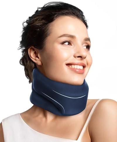 Neck Brace Cervical Collar - Neck Support Brace for Sleeping, Soft Foam Wraps Keep Vertebrae Stable and Aligned for Relief of Cervical Spine Pressure for Women & Men, (15.8-18.1 Inch) Blue