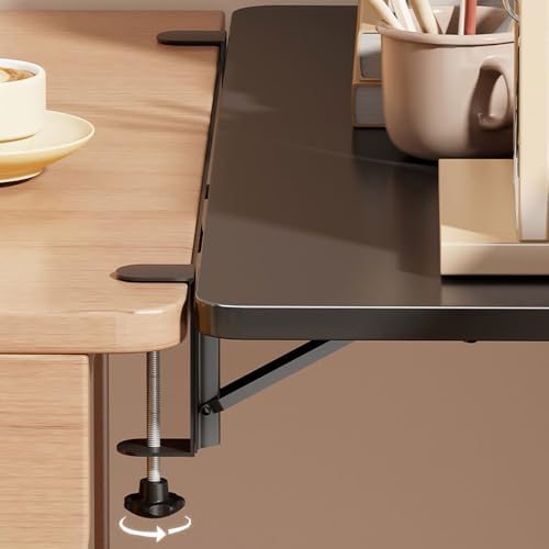 Desk Extender Tray, Punch-Free Clamp on 90° Foldable Keyboard Drawer Tray, Table Mount Armrest Shelf, Computer Elbow Arm Support (White, 6.9"*9.8"*0.5"/17.5cm*25cm*1.2cm)