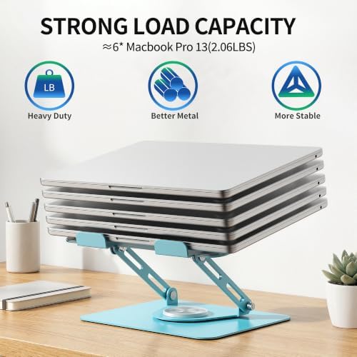 ALASHI Laptop Stand for Desk with 360° Rotating Base, Multi-Angle Adjustable Laptop Stands, Foldable Laptop Riser Compatible with 10 to 17 Inches PC Computer, Blue