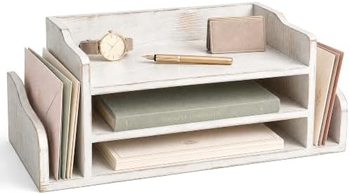 Wood Desk Organizer: File Organizer for Office Desk & Classroom, Whitewash