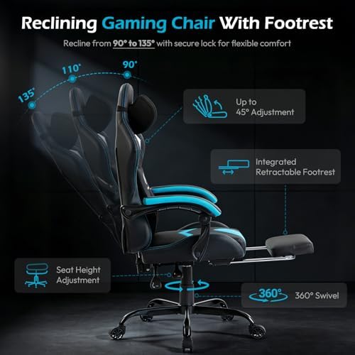 Ergonomic Gaming Chair for Adults, Black Blue