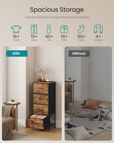 SONGMICS Dresser for Bedroom, Tall Dresser with 4 Fabric Drawers