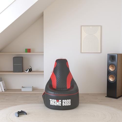 Gaming Bean Bag Chair Cover for Adults, High Back, Large Pockets, Red
