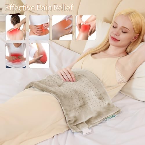 SAROO Massaging Weighted Heating Pad for Back Pain Relief,12"*24",Camel