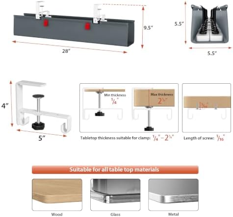 Univivi No Drill Under Desk Cable Management Tray, 28 inch Cable Management