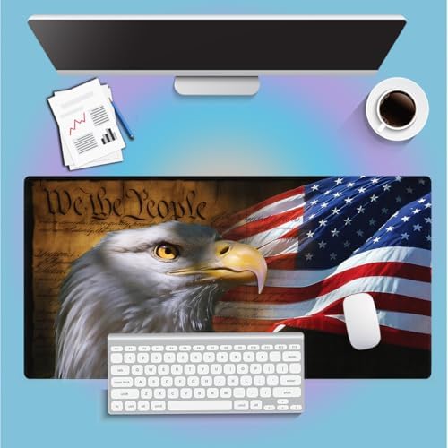Patriotic Bald Eagle US Pride Flag Large Mouse Pad, We The People Desk Mat
