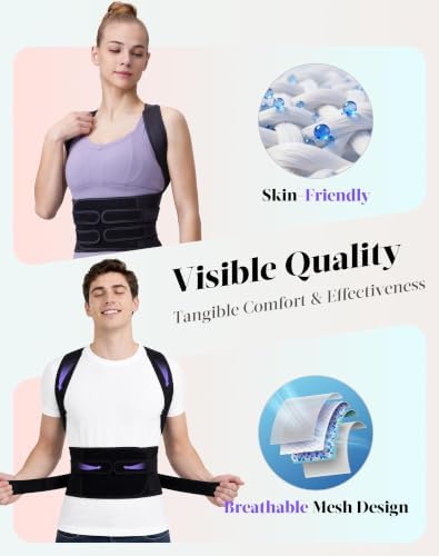Posture Corrector for Women and Men, Adjustable Back Brace, Black, Large