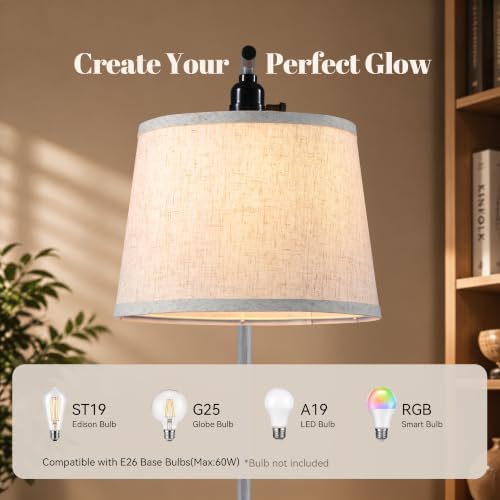 Floor Lamp with Table, 2-in-1 Side Table Floor Lamp with Linen Shade