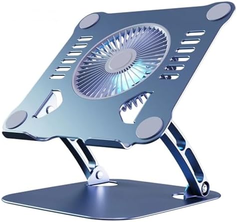 Laptop Cooler Cooling Pad Stand - Slim Ergonimic Laptop Stand for Desk, 3 Speed Cooling Fan Adjustable Height Laptop Cooling Stand for MacBook 11-15.6 Inch, Blue & Gray