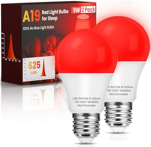 Red Light Bulb for Sleep: A19 9W 2 Pack,60W Equivalent,E26 LED