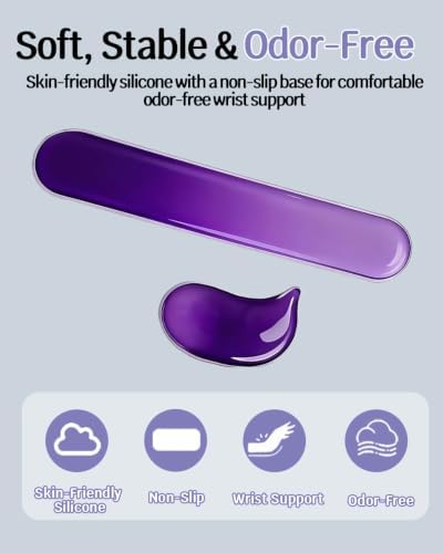 Clear Gel Keyboard Wrist Rest with Mouse Pad Wrist Support, Ergonomic Wrist Rest for Computer Keyboard and Mouse, Non-Slip Cooling Keyboard Pad for Office, Gaming & Laptop (Purple)