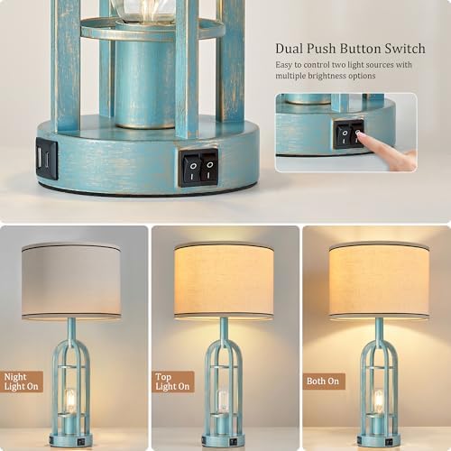 SRJJA 24" Farmhouse Table Lamps for Living Room Bedroom Set of 2, USB A+C