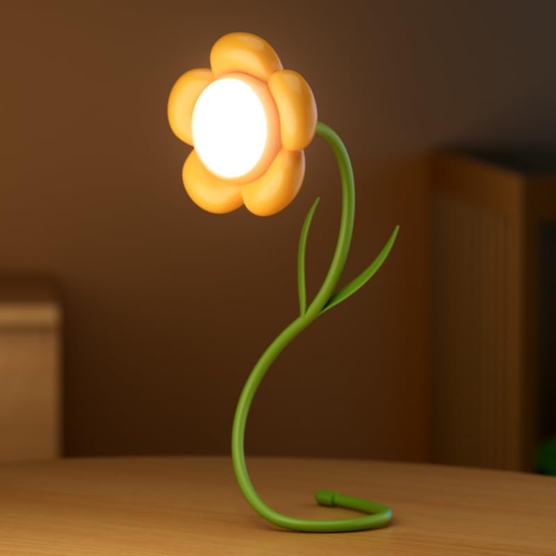 Rechargeable Flower Desk Lamp Infinite Dimming Trichromatic Temperature Adjustable Brightness Memory LED Light for Bedroom Study Office (Yellow,Sunflower)
