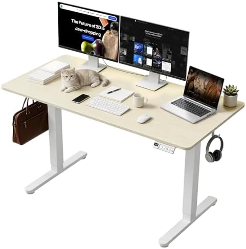 55 Inch Height Adjustable Standing Desk for Home, Light Walnut