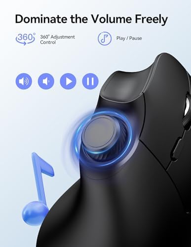TECKNET Ergonomic Mouse, Rechargeable Wireless Bluetooth Mouse (BT 5.0/5.0+2.4G), Vertical Mouse with Volume Knob, Quiet Clicks, Cordless Mice 6 Adjustable DPI with USB A Receiver, Wide Compatibility