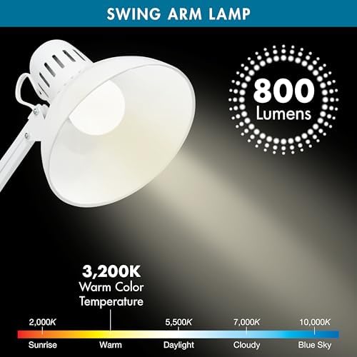 Studio Designs Swing Arm Lamp, 13-watt, White, 6.5" W x 7" D x 36" H