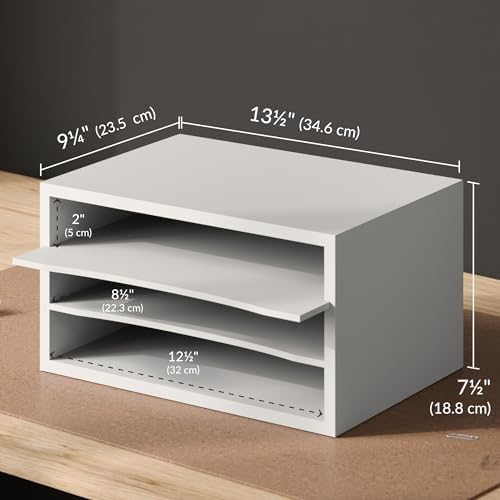 Ballucci Paper Organizer, 3-Tier Stackable Wood Desk Organizer, Document File Organizer and Mail Sorter with Adjustable Storage Shelves, White