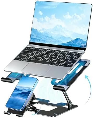 Ergonomic Foldable 2-in-1 Laptop Stand with Phone Holder