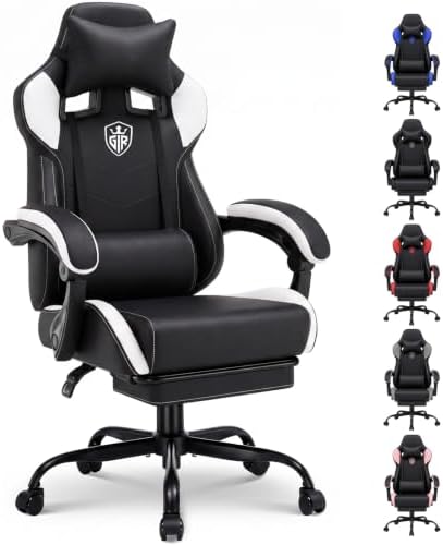 GTPLAYER Gaming Chair with Footrest Computer Gaming Chairs for Adults White
