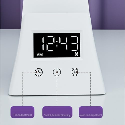 IHAO 3in1 Foldable Eye-Care Desk Lamp with 15W Wireless Charger & Digital Clock Touch Control, 3 Color Temperatures, Alarm, 180° Foldable, Phone Stand, Modern LED Table Lamp TYV-2088 White
