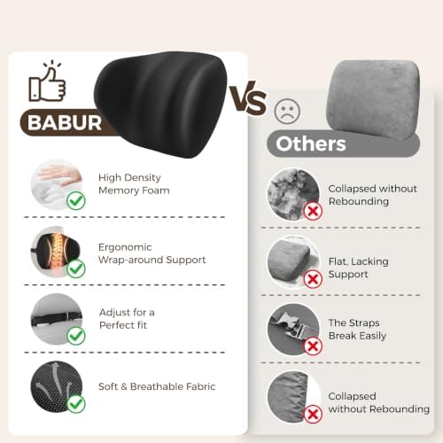 BABUR Ergonomic Memory Foam Car Headrest Pillow with Dual-Wing Support