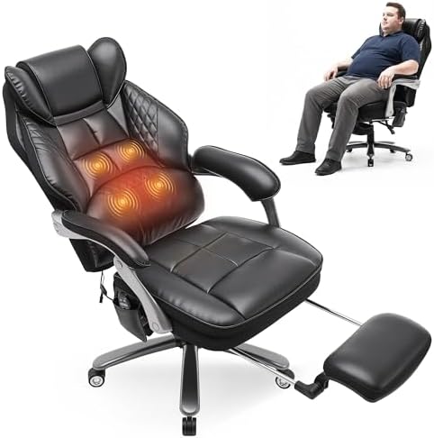 Big and Tall Massage & Heat Office Chair, Ergonomic Gaming Chair, Black
