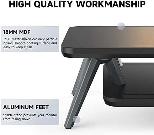 Fenge Dual Monitor Stand Riser, Wooden Desk Shelf with 2-Tier Storage