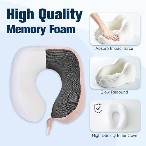 Cirorld Neck Pillow for Traveling, Travel Pillows for Airplanes Light Pink