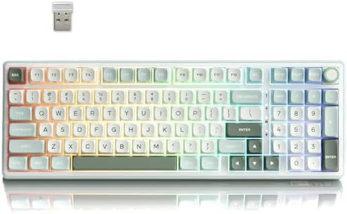RK ROYAL KLUDGE R98 Pro Wireless Mechanical Keyboard, Creamy Bluetooth/2.4GHz/Wired RGB Gaming Keyboard with Number Pad and Knob, MDA Profile PBT Keycaps, Gasket Hot Swappable Tactile Switch, Cyan