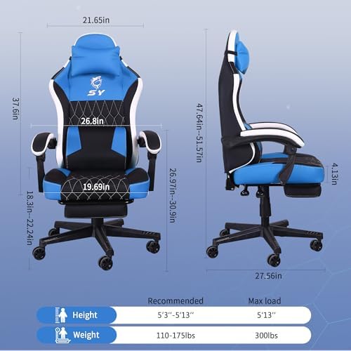 Gaming Chair,Video Game Chair with Footrest and Massage Lumbar Support