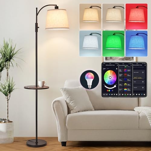 AIDENOEY Smart Floor Lamp with Side Table, Alexa & Google Assistant