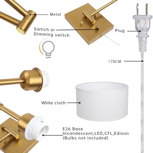 Vintage White Textile Fabric Plug-in Cord Sconce Wall Lighting