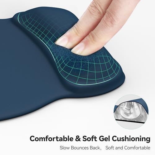 TECKNET Gel Ergonomic Mouse Pad with Wrist Rest, Non-Slip PU Base, Navy