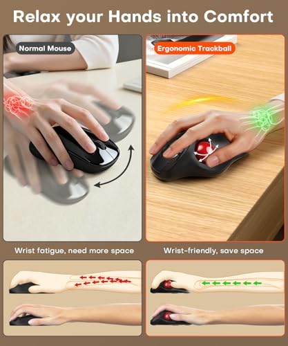 Ergonomic Wireless Trackball Mouse, Bluetooth & 2.4G Multi-Device