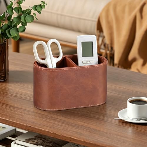 Pen Holder for Desk, Small Remote Control Holder, Brown