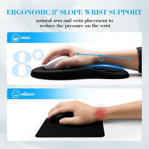 Ergonomic Mouse Pad with Wrist Rest Sloped Massage Design (Black)