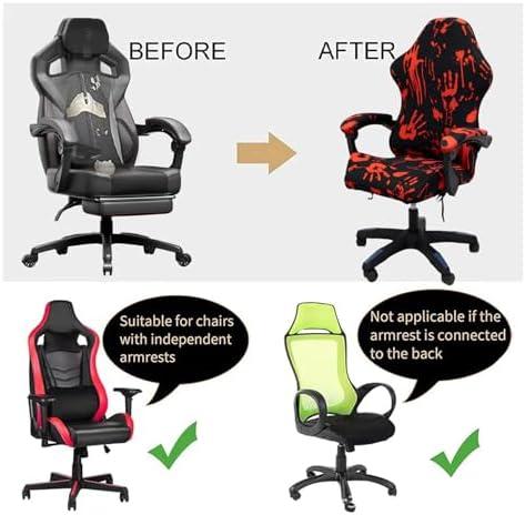 Gaming Chair Covers Slipcovers, Stretch Removable Washable Computer Reclining Gaming Chair Protector Slipcovers with Armrest Cover (No Chairs) (Halloween-bloodyprinting Black)