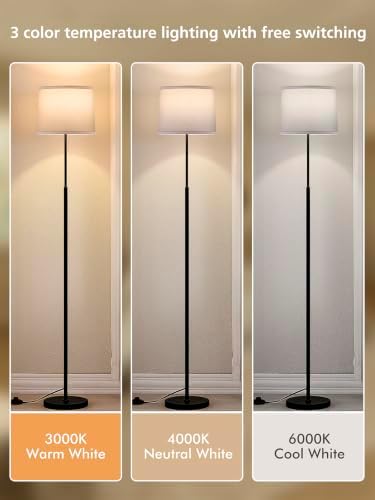 60" Modern Floor Lamp with Linen Shade, 3 Color LED Bulb & Foot Switch