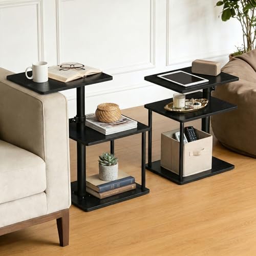 Faesun Swivel Side Table for Couch Arm, Adjustable C End Table for Recliner or Bed, Tv Trays with Storage Shelf for Small Spaces Small Nightstand Table for Living Room, Bedroom，2pc