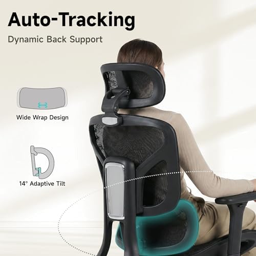 Korser Ergonomic Mesh Office Chair with Footrest, Big and Tall Desk Chair with 4D Flip-Up Arms, Auto-Tracking Lumbar Support, 3D Headrest, High Back Computer Gaming Chair for Home Office, Black