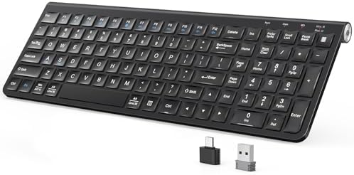 JOYACCESS Wireless Keyboard, 2.4G Ergonomic and Slim Wireless Keyboard with USB & Type C, Full Size and Portable Design for Computer/Laptop/Windows/Mac-Black