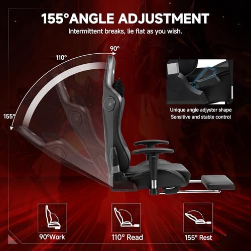 GTPLAYER Gaming Chair,Gamer Chair with Bluetooth and Adjustable Backrest,Seat Height Adjustable Computer Chairs with 3D Armrests,Video Game Chair with Footrest Speakers (Black)