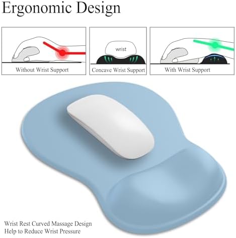 Gel Mouse Pad with Wrist Rest, Ergonomic Concave Wrist Support Mousepad with Non-Slip PU Base & Smooth Surface Comfortable Desk Accessories Mat for Office, Home Gaming and Study (05 Light Blue)
