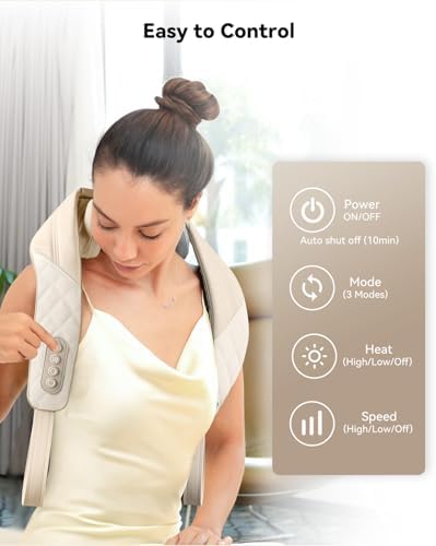 Snailax Cordless Neck Massager with Heat, Shiatsu Neck and Shoulder Massager for Deep Tissue, Kneading Back Massage Pillow for Leg, Body, 2 Heating Levels, Gifts for Men Women